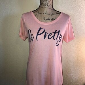 Cheekys Be Pretty Coral T-Shirt with Navy writing Size Medium